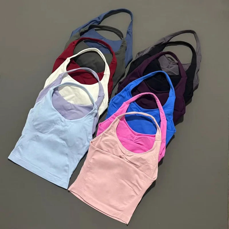 Elevate Your Workout with the Women's Longline Seamless Yoga Tank - Open Back Bra Sportswear for Gym and Running