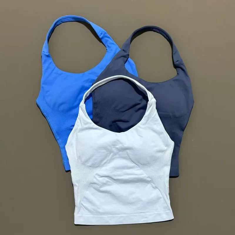 Elevate Your Workout with the Women's Longline Seamless Yoga Tank - Open Back Bra Sportswear for Gym and Running