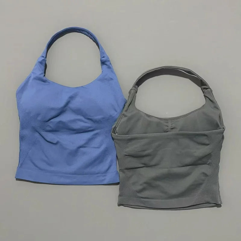 Elevate Your Workout with the Women's Longline Seamless Yoga Tank - Open Back Bra Sportswear for Gym and Running