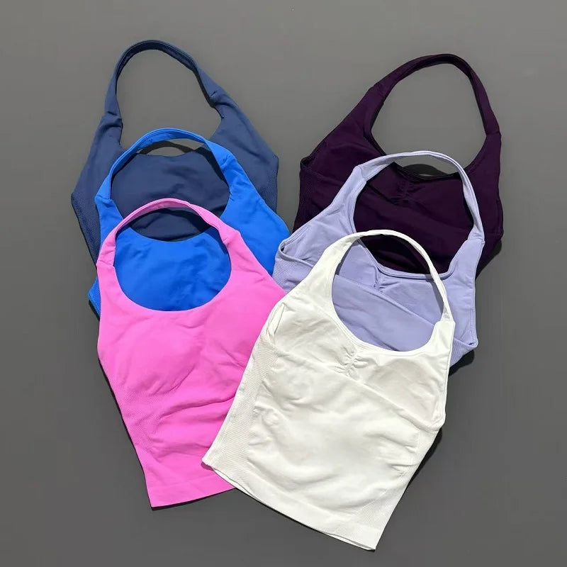 Elevate Your Workout with the Women's Longline Seamless Yoga Tank - Open Back Bra Sportswear for Gym and Running